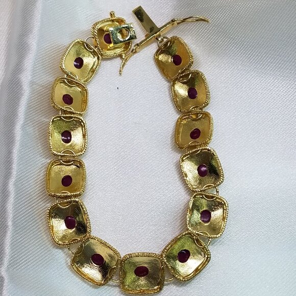 Gorgeous 18K Yellow Gold Over Sterling Silver 7.0 CTW Ruby Tennis Bracelet - NEW - Picture 7 of 9